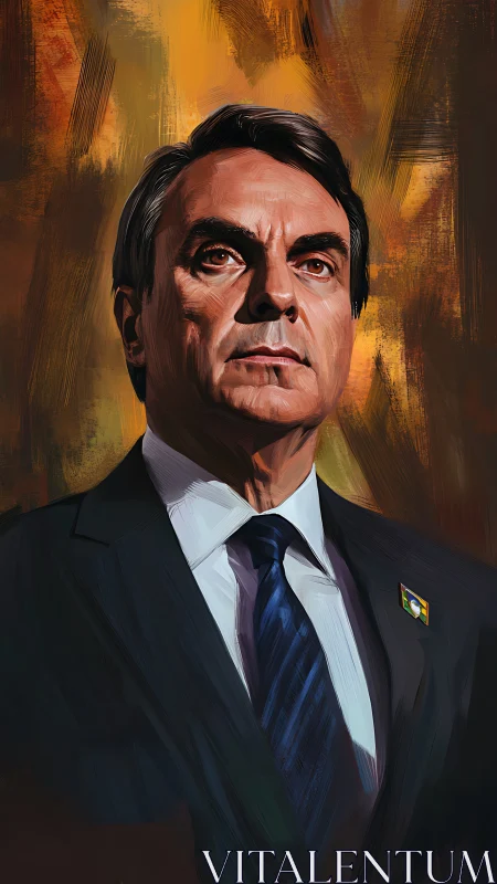 Digital portrait depicts suited man against abstract background