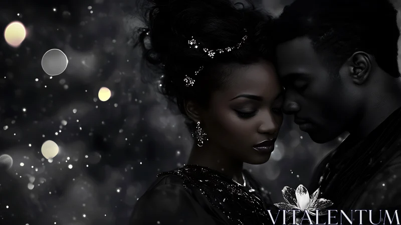 Monochromatic Portrait: Two Figures with Bokeh Lighting