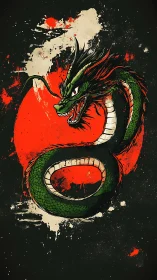 Serpentine dragon coil roaring before a blood-sun storm.