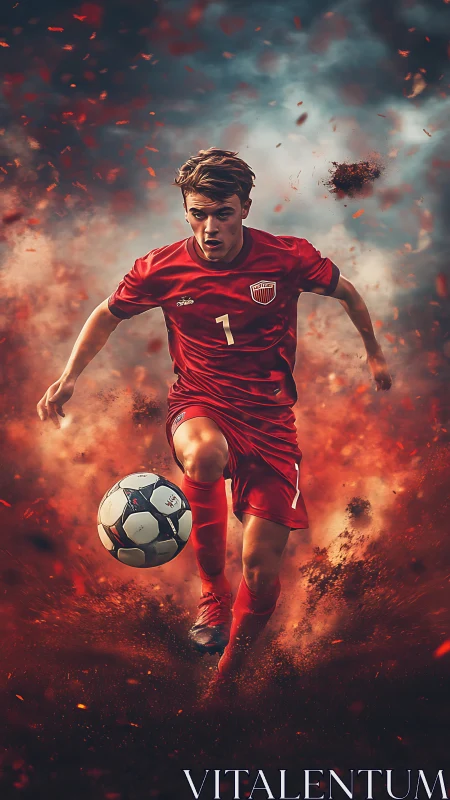 Blazing soccer run captures a focused player in mid attack