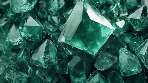 High-clarity emerald crystals with faceted prismatic geometry
