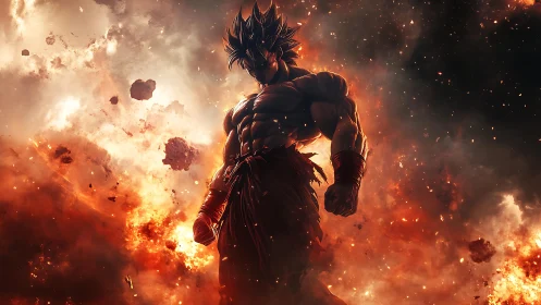 Firestorm warrior rises from a shattered burning sky.