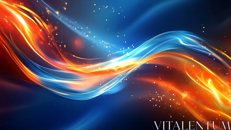 Blue and Orange Light Waves Digital Abstract Art.