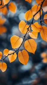 Gold leaves drift like quiet embers through cool twilight air