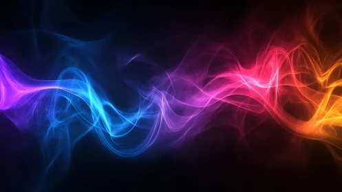 Colorful light waves flow across a dark abstract space.