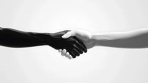 Monochrome handshake unites black and white sculpted arms.