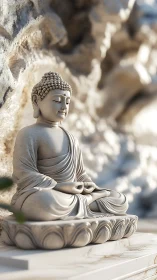Stone serenity blooms in a lotus-seated Buddha statue.