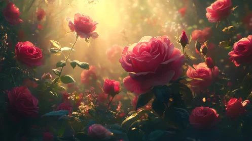 Luminous Rose Garden: Volumetric Light Rendering Through Floral Subjects.