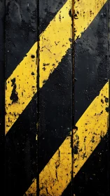Diagonal yellow hazard stripes weather metal surface.