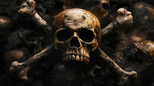 Weathered skull and crossbones with high contrast texture mapping