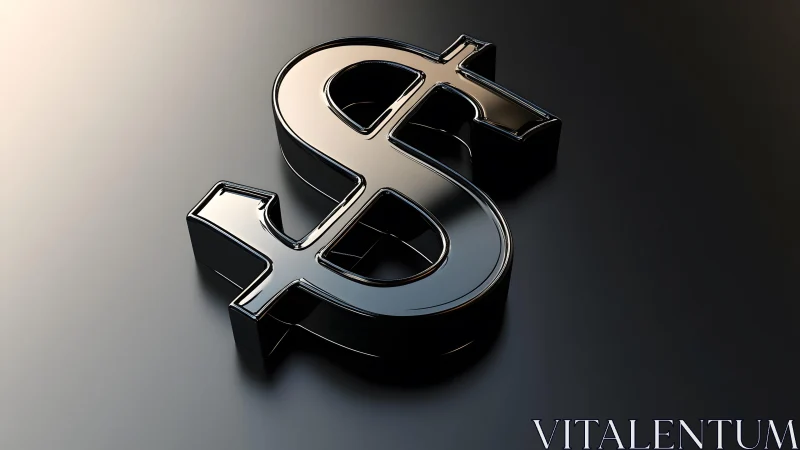 Glossy Black Dollar Symbol on Gradient Background, 3D Illustration.