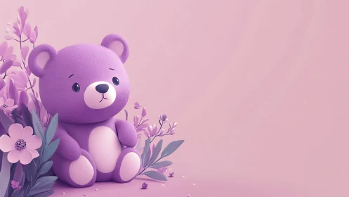 Lavender teddy daydreams quietly among candyfloss petals