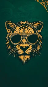 Sunglass oracle lion glows in emerald night swagger.