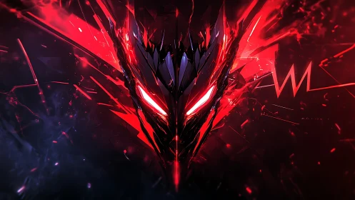 Cyberpunk shard mask with red luminous fracture symmetry.