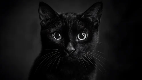 Striking Black Cat with Luminous Eyes.
