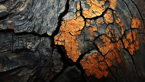 Golden cracks wander gently across weathered dark wood