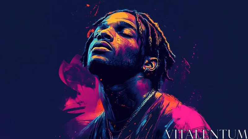 Neon quietude with a soulful figure glowing in color.