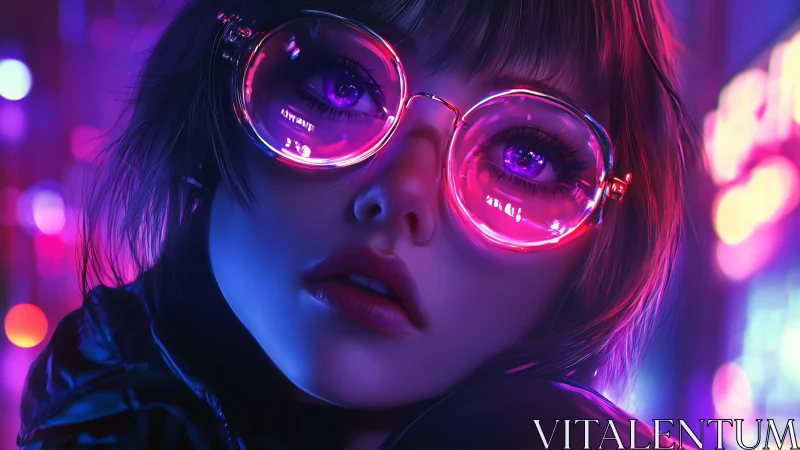 Neon-lit cyberpunk portrait renders reflective holographic glasses