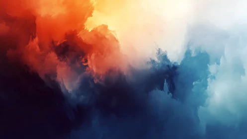 Abstract digital cloudscape shows warm to cool color gradient