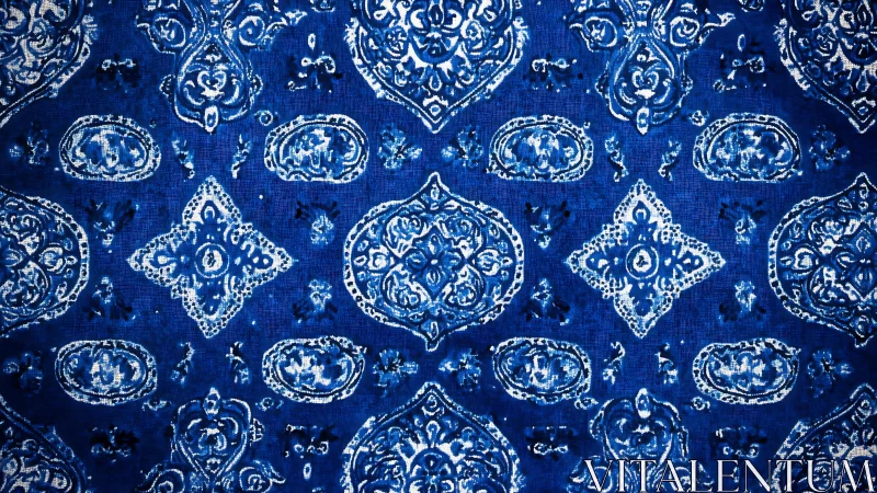 Rich blue ornamental textile pattern evokes vintage elegance