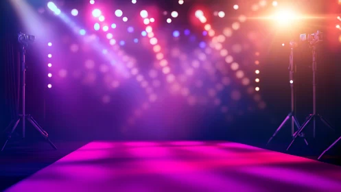 Red carpet runway under vibrant stage spotlights.