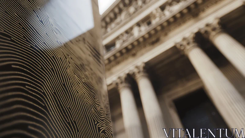 Monolithic fingerprint panel contrasts with neoclassical columns
