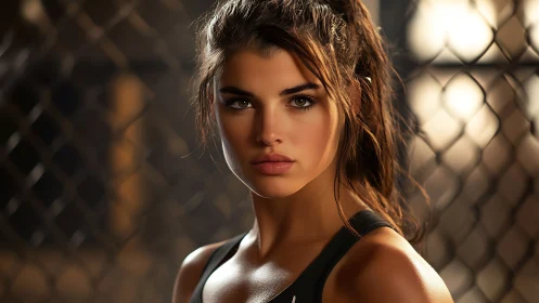 Strong-featured woman in athletic wear portrait study.