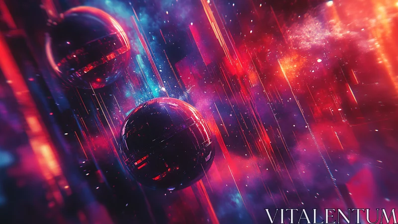 Cyberpunk volumetric orbs in neon chromatic deep-space field.