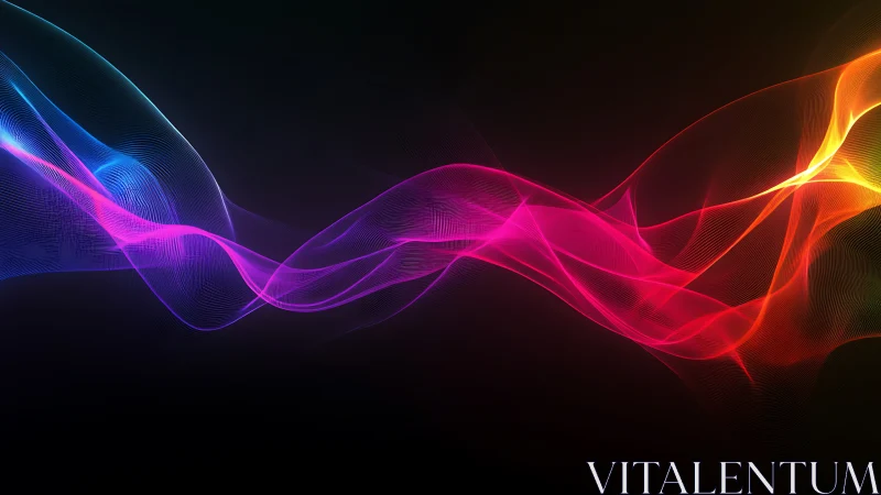 Chromatic light waves intertwine across dark gradient field.