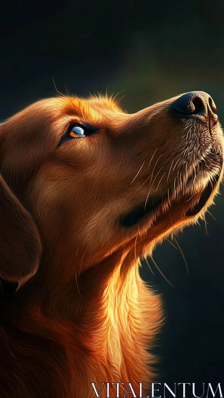 Golden retriever portrait bathed in dramatic warm light.