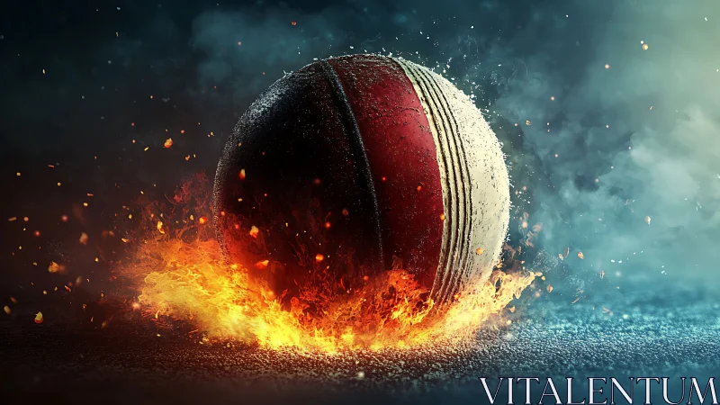Cricket ball erupts from molten turf in roaring cinematic blaze