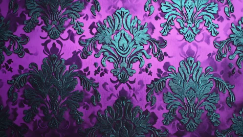Iridescent teal damask pattern over saturated magenta ground