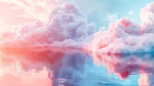 Cotton candy cumulonimbus drifting over glassy skywater.