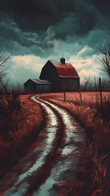 Storm-hungry barn waits at the end of a ghosted road.