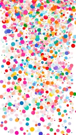 Colorful falling confetti dots on clean white background.