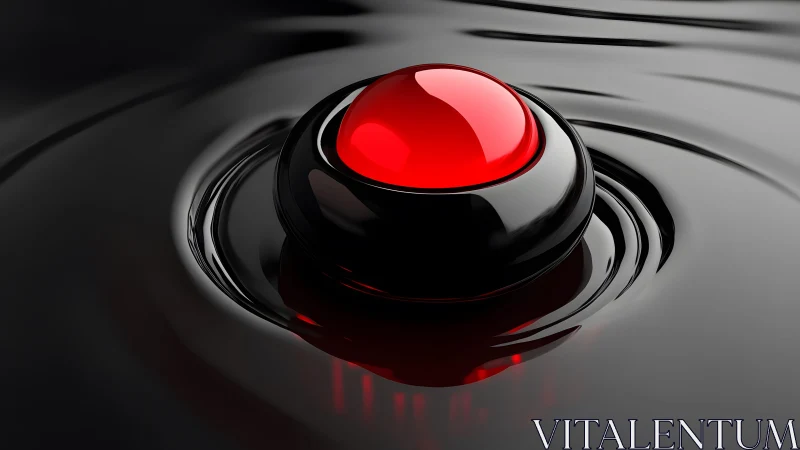 Futuristic red button in glossy liquid, digital 3D rendering.