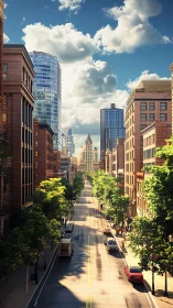 Hybrid skyline corridor under volumetric summer illumination.