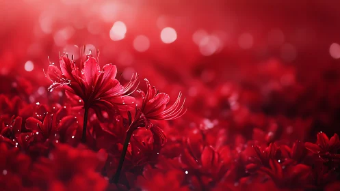 Red Amaryllis Blooms in Shallow Depth Field.