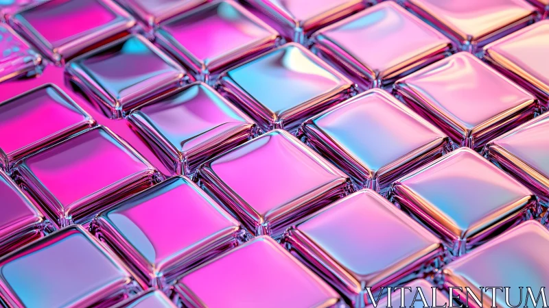 Iridescent 3D Glass Tiles in Vibrant Pink and Blue Abstract Style.