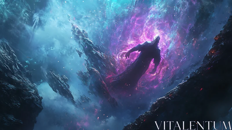 Cosmic wanderer drifts through a rift of violet starfire