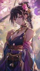 Blossom-lit wanderer lingers beneath drifting sakura dusk