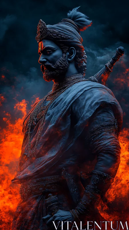 Heroic warrior profile rendered in dramatic digital chiaroscuro