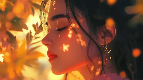 Butterfly sunlight drifts across her quiet, dreaming profile