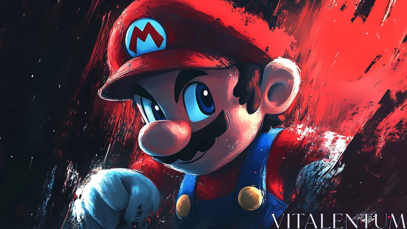 Red-capped cartoon character in dynamic digital portrait.