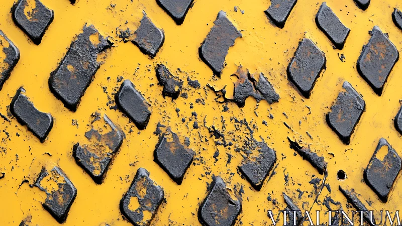 Worn industrial yellow metal surface with diamond plate texture.