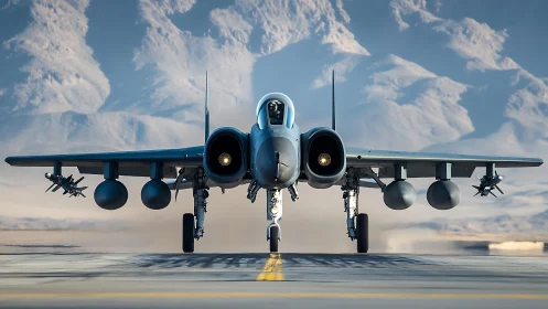 Runway titan crouches low before leaping into pale sky