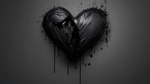 Shattered obsidian heart quietly bleeds ink into the dark