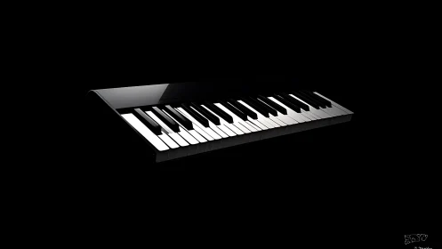 Isolated glossy digital piano keyboard on black background.