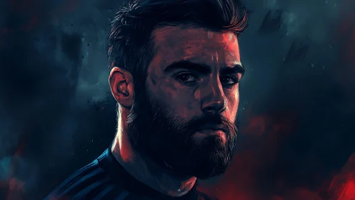 Stormlit bearded portrait blazing through midnight colors.