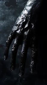 Viscous black-coated hand rendered with high specular contrast